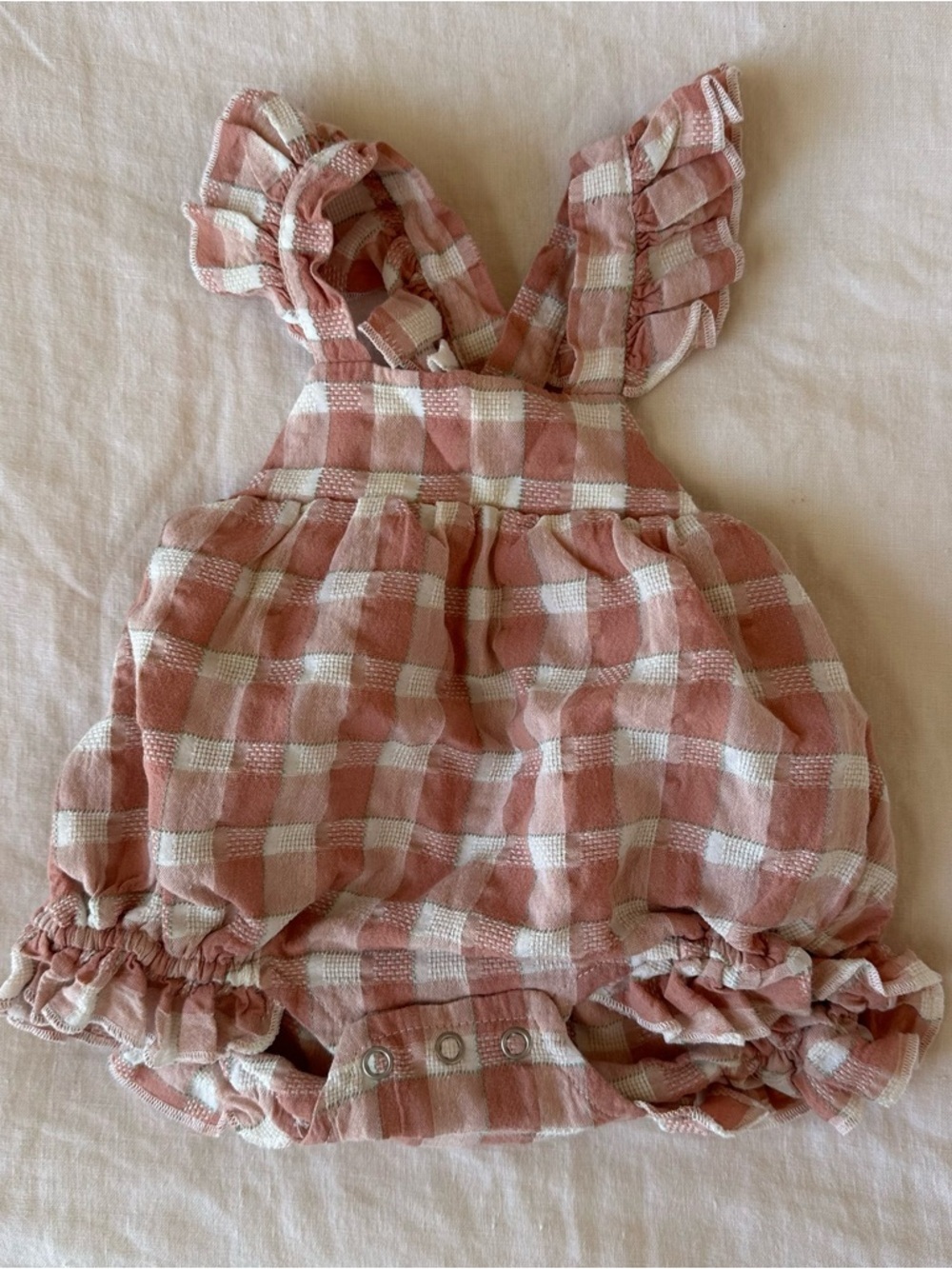 Maison Baby Pink Green Plaid Bubble Romper 0-3 Months